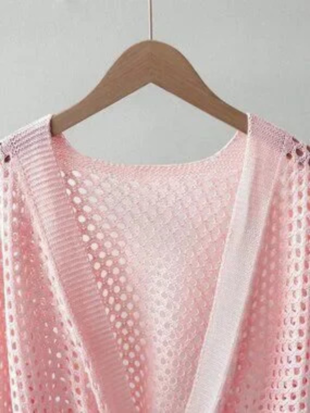 ZARA Pink Casual Women's Hollow V-Neck Tie-Up Loose Versatile Sexy Cardigan